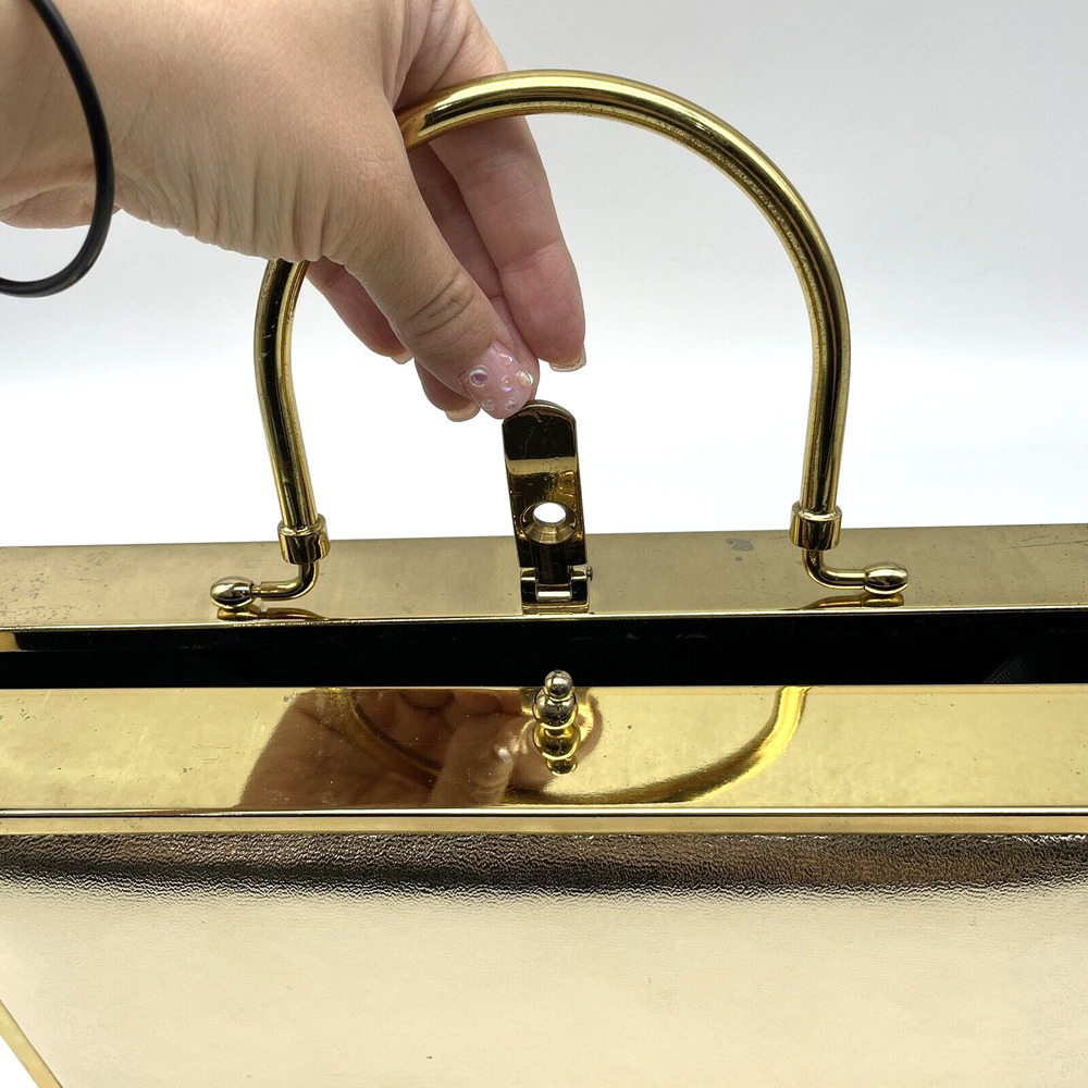 Vtg 70s Lou Taylor Miami Gold On Gold Art Deco Padded Frame Box Handbag Purse - Picture 4 of 12